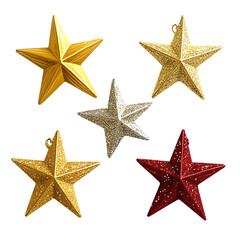 Five sparkly stars in gold, silver, and red.