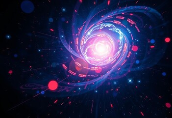 Obraz premium Cosmic swirls, vibrant light streaks, glowing orbs, deep space, double exposure effect, backdrop, cosmic