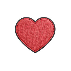 Fototapeta premium Red leather heart patch with black stitching, isolated on transparency background, conveys sense of love and craftsmanship