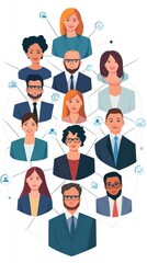 Diverse Group of People Connected by Networking Icons on White Background