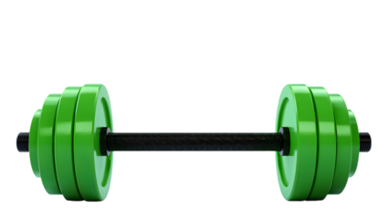 Green dumbbell weight isolated on transparent background ideal for fitness designs