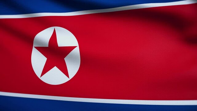 North Korea Flag 4K. Realistic Loop Waving with Highly Detailed Fabric