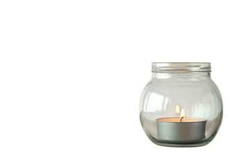 An intimate candle flame glows warmly inside a clear glass jar casting a soft hopeful light on transparent background
