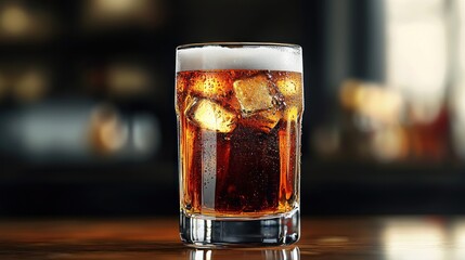 Refreshing Iced Cola in a Glass on a Bar
