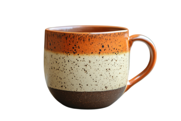 An inviting speckled ceramic coffee mug promising warmth and comfort during a quiet morning on transparent background