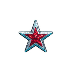 Obraz premium Sparkling red and silver sequin star patch shines brightly against transparency background, perfect for adding touch of glam to clothing or accessories
