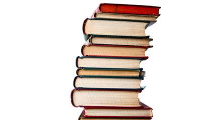 Stack of vintage books isolated on transparent background