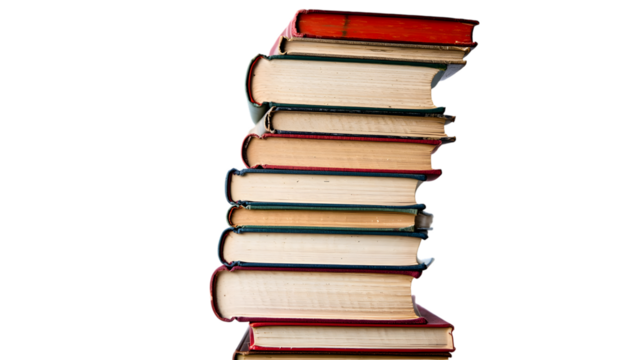 Stack of vintage books isolated on transparent background