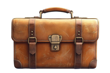 An old brown leather briefcase whispers of past adventures its aged patina and worn straps on transparent background
