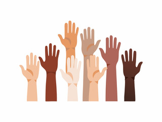 Diverse Hands Raised High, Representing Unity and Participation