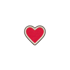 Obraz premium Red heart shaped patch with white border is displayed on transparency background, symbolizing love and affection. patch is embroidered, giving it textured appearance