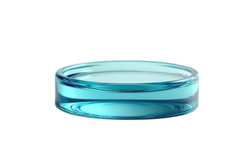 Captivating aquamarine liquid swirling serenely within a circular glass dish evoking on transparent background