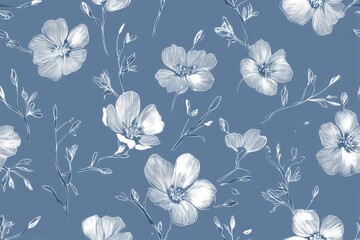 Obraz premium Elegant Seamless Pattern Delicate White Flowers on Blue Background Perfect for Textile or Wallpaper Design