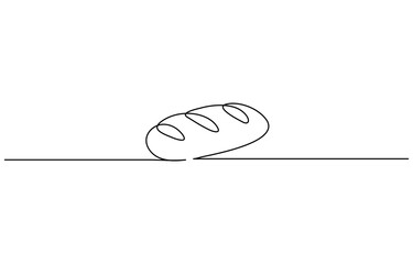 Bread one line drawing, One continuous line drawing of long loaf bread, single line drawing of bread. Minimalist design for bakery and food themes.