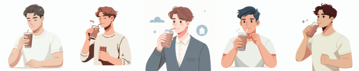 vector of a young man eating bread