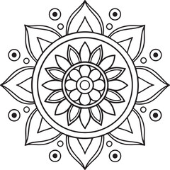 Floral Mandala Drawing – Line Art for Adult Coloring Books