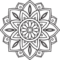 Floral Mandala Drawing – Line Art for Adult Coloring Books