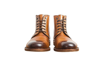 Classic leather lace up boots evoking timeless style heritage polished to a gleaming shine on transparent background