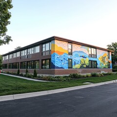 Obraz premium Vibrant mural unveiled community center art installation urban environment ground level creativity and culture