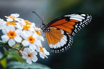 Fototapeta premium Butterfly pollinating flower garden wildlife photography natural habitat close-up view beauty of nature