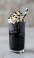 Striking Black Charcoal & Vanilla Bean Milkshake with Crunchy Cacao Nibs