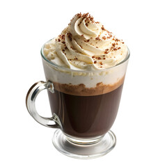 Whipped cream mocha on glass isolated on white background