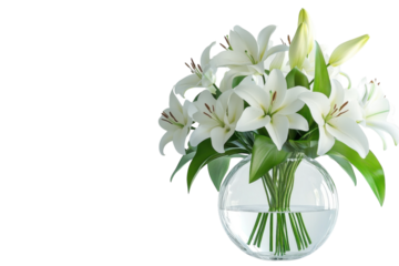 Elegant white lilies blooming gracefully a symbol of purity and peace displayed in a clear on transparent background