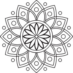 Floral Mandala Drawing – Line Art for Adult Coloring Books