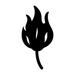 Stylized black silhouette of a flaming flower blossom, stylized simplicity