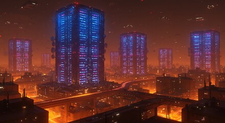 Futuristic cityscape at night