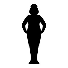 Full body silhouette of a woman in vintage nurse uniform standing upright