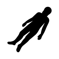 Silhouette of a person in a dynamic, leaning pose against white backdrop