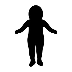 Black silhouette of a chubby baby standing with arms outstretched on white background