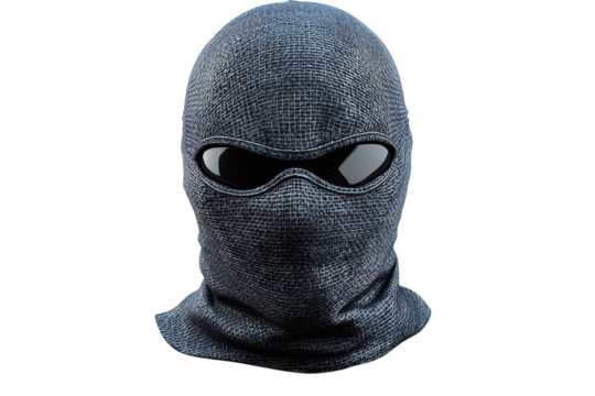 Enigmatic balaclava figure evokes suspense in a covert operation the mask s surface with on transparent background
