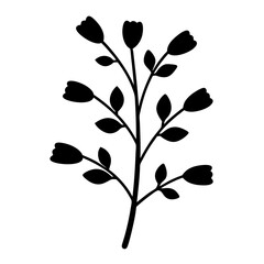 Monochrome botanical design with stylized tulips and leaves in simple silhouette