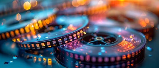 Vintage film reels with vibrant colors
