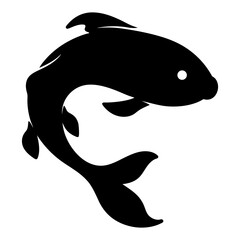 Naklejka premium Black silhouette of a stylized dolphin jumping upwards with a white eye
