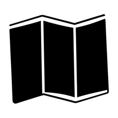Black and white icon of a folded paper map or brochure layout