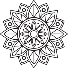 Floral Mandala Drawing – Line Art for Adult Coloring Books