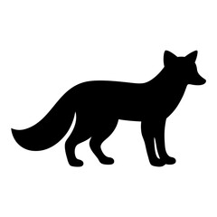 Black silhouette of a fox standing on a white isolated background