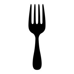 Simple black fork silhouette, a classic eating utensil illustration on white background