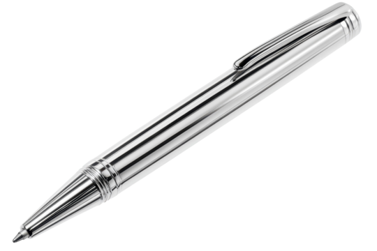 Glimmering chrome rollerball pen a symbol of sophistication and modern design Perfect writing on transparent background