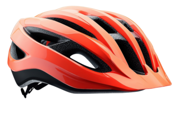 Glimmering orange bicycle helmet promising safety and adventure on scenic trails and sunlit on transparent background