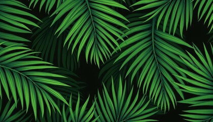 Dark green palm leaf line art seamless vector pattern  Abstract background for textile or wallpaper,   seamless background,  art