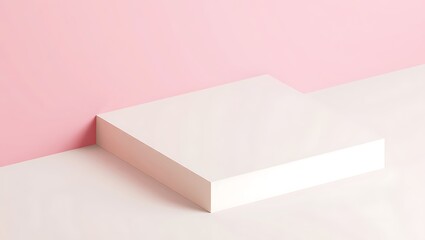 Minimalist white product display platform on pink background