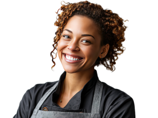 Smiling chef: A cheerful chef, radiating confidence, and positivity, ready to create culinary masterpieces with skill and enthusiasm