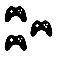 Group of Three Silhouetted Video Game Controllers on a White Background