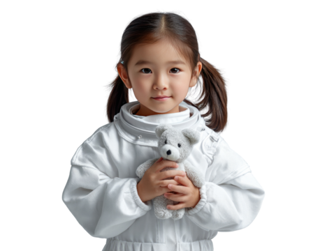 Sweet Smile with a Teddy Bear: A delightful portrait of a young child, beaming with joy as she gently hugs her favorite teddy bear, radiating innocence and the warmth of childhood.