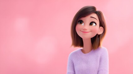Fototapeta premium Animated young woman with brown hair and cheerful expression