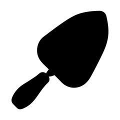 A simple black silhouette of a garden trowel tool for gardening